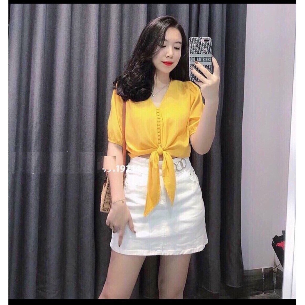 Áo lụa buộc vạt nữ - Áo buộc vạt bọc cúc ngực | BigBuy360 - bigbuy360.vn