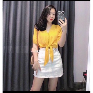 Áo lụa buộc vạt nữ - Áo buộc vạt bọc cúc ngực