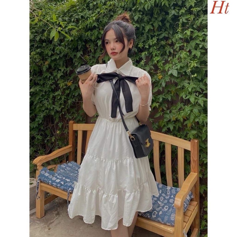 Váy xoè ba tầng nơ cổ HT11