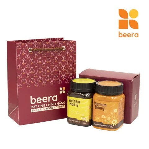 Bộ đôi mật ong Nghệ Curcumin + Gừng sả Vietnam Honey Beera giảm đau họng, đau dạ dày, giúp làm đẹp da( 470gx 2)