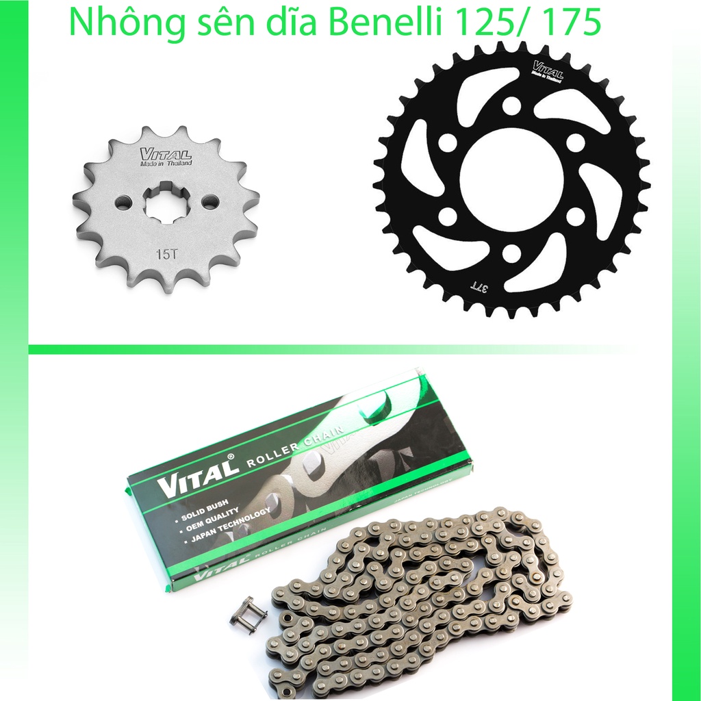 Nhông sên dĩa Benelli 125// NTn 125 /Ms 203 sên 9 ly hiệu VITAL- NSD, xích đĩa tải chính hãng Thái Lan