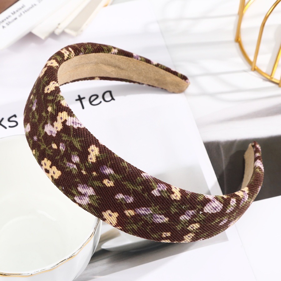 Băng đô vải nhung bản rộng in hoa thời trang Hàn Quốc cổ điển cho nữ