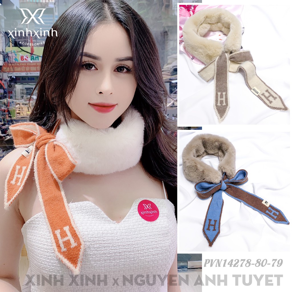 Khăn quàng cổ lông len chữ H đuôi nơ thời trang cho bạn gái - Xinh Xinh Accessories