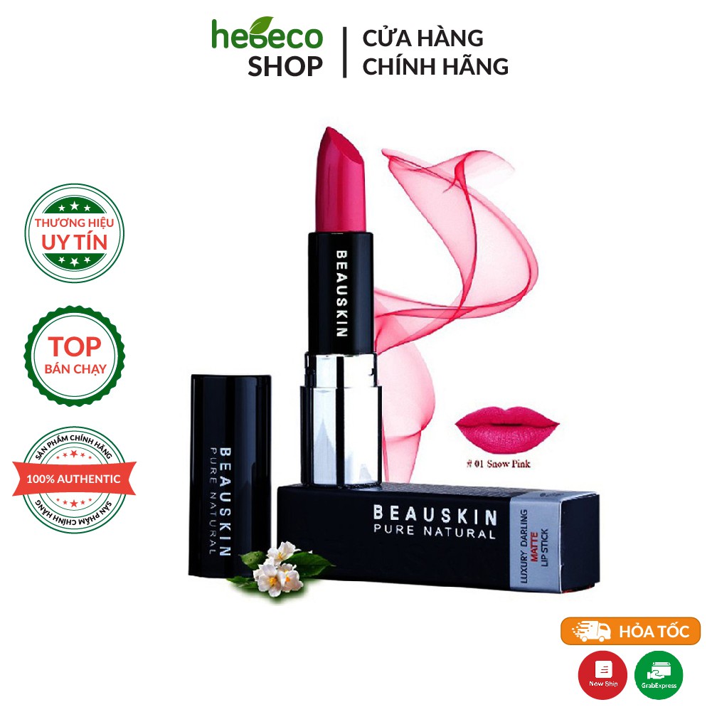 Son lì bên màu, lâu trôi và không gây khô môiBeauskin Luxury Darling Matte #01 - Hồng cánh sen - Hàn Quốc Chính Hãng