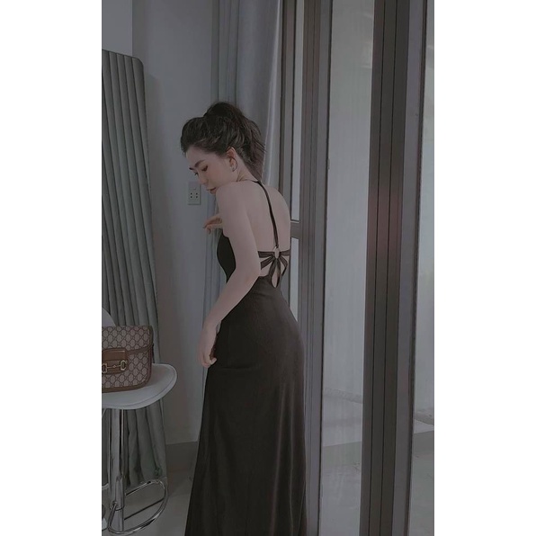 Đầm dáng dài suông trơn 4 dây chéo khoen lưng xinh LY55