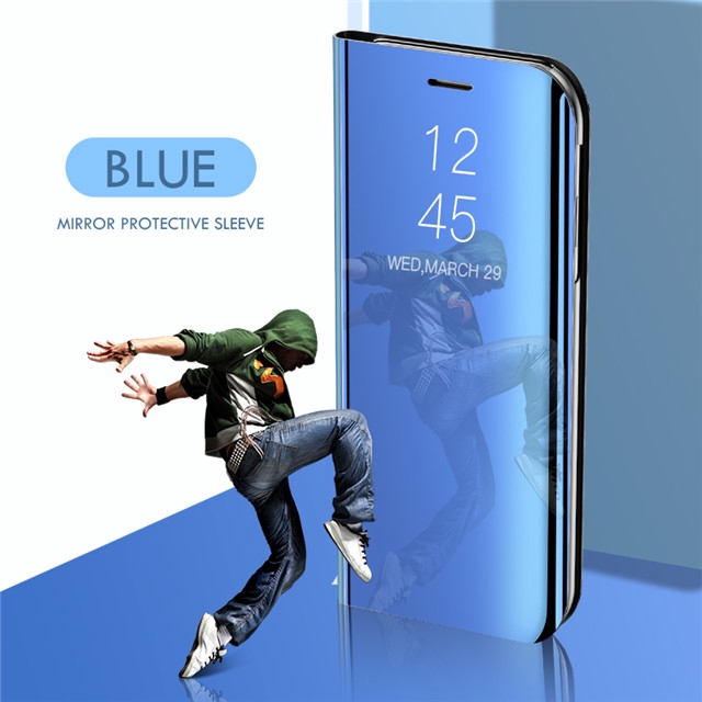 Bao da điện thoại nắp gập tráng gương có cửa sổ trong suốt thông minh kiêm giá đỡ cho Samsung Galaxy S9 Plus S6 S7 Edge