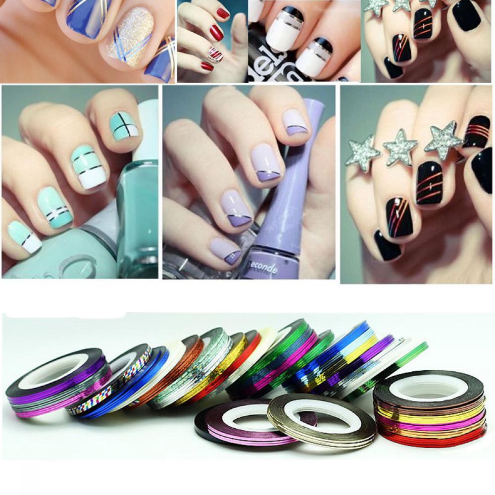 10 miếng dán kẻ sọc cho móng nghệ thuật nhiều màu