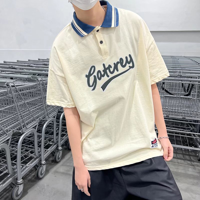 Áo Thun polo Tay Ngắn Có Cổ Thêu Chữ size M-3XL Phong Cách Hip Hop Cho Nam