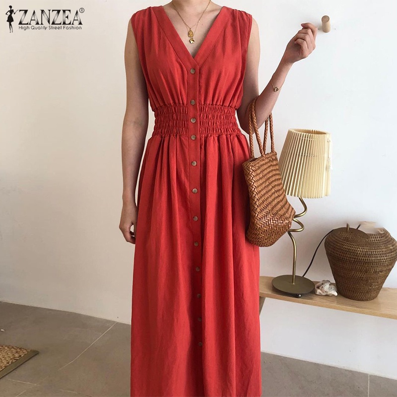 Đầm maxi ZANZEA không tay cổ chữ V thời trang dành cho nữ