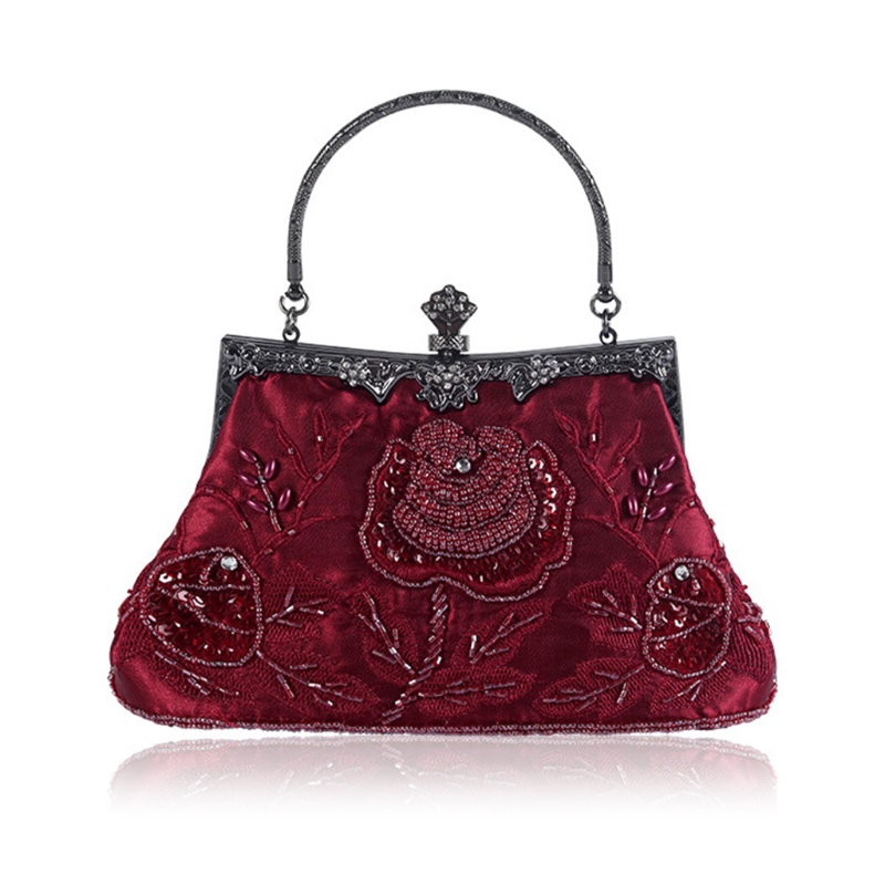 Ví Cầm Tay Đính Hạt Và Hoa Phong Cách Vintage Cho Nữ