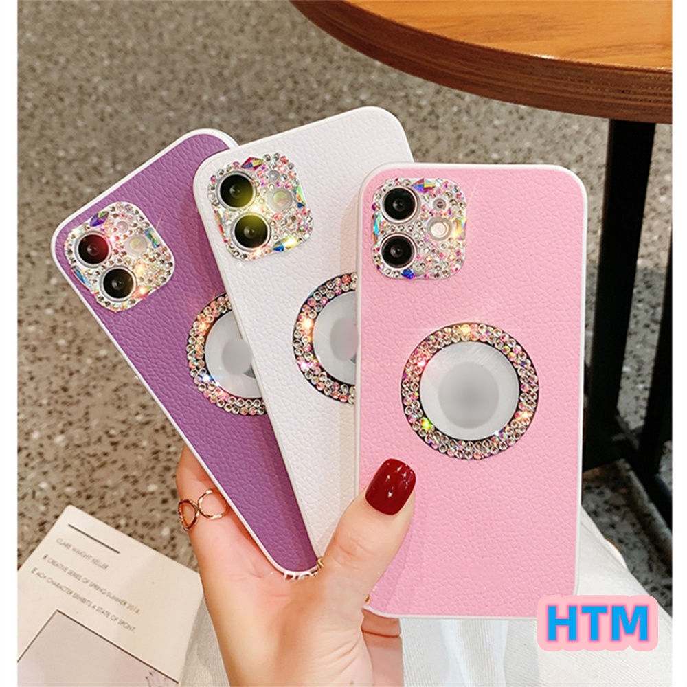 Ốp Điện Thoại Da Có Khung Bảo Vệ Camera Phối Kim Cương Cho iPhone 13 12 11 Pro Max XS Max XR X
