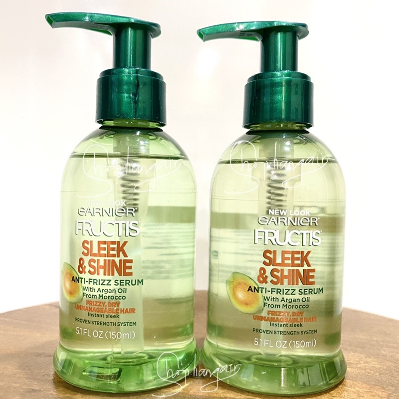 Serum dưỡng tóc Garnier Fructis sleek & shine anti-frizz with argan oil from Morocco 150ml giúp tóc bóng mượt, mềm mại