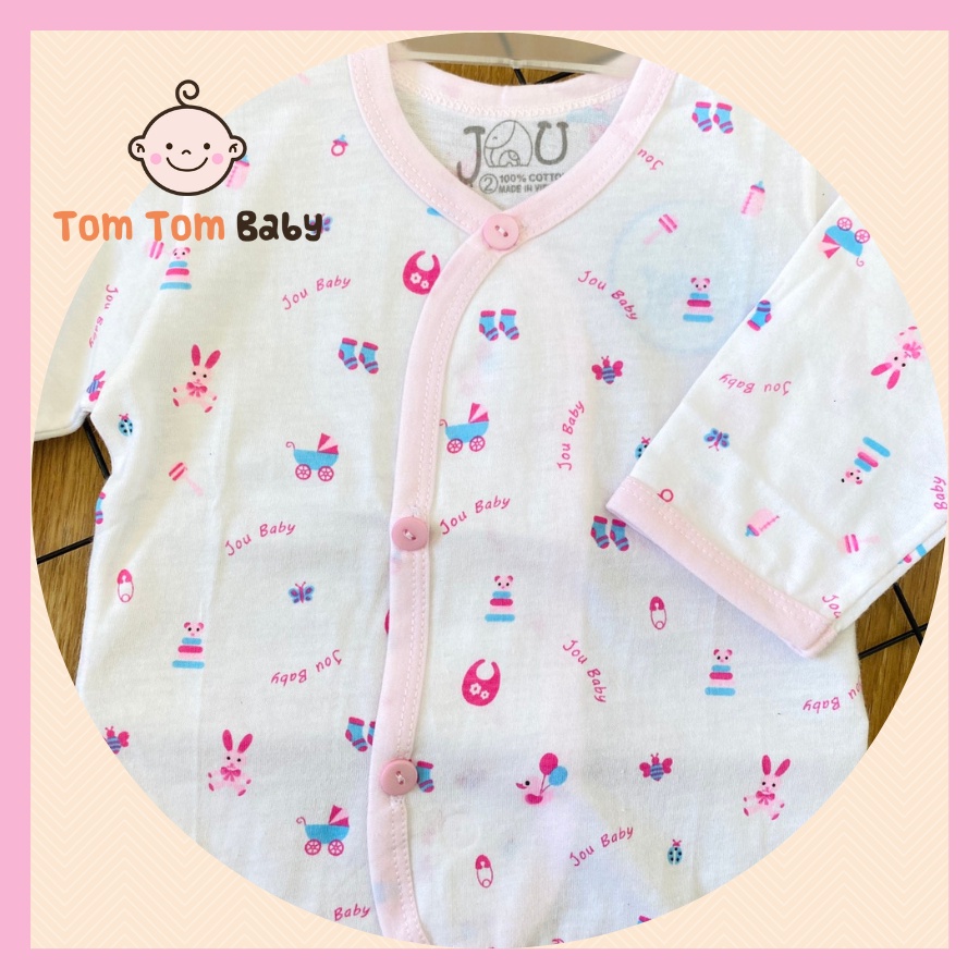1 Áo sơ sinh Tay Dài cotton cao cấp JOU | Mẫu Tay Dài Họa Tiết Cài Nút Xéo | Size 1,2,3 cho bé sơ sinh - 9kg