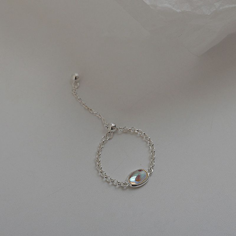 Nhẫn mạ bạc đính đá hình học đơn giản cho nữ