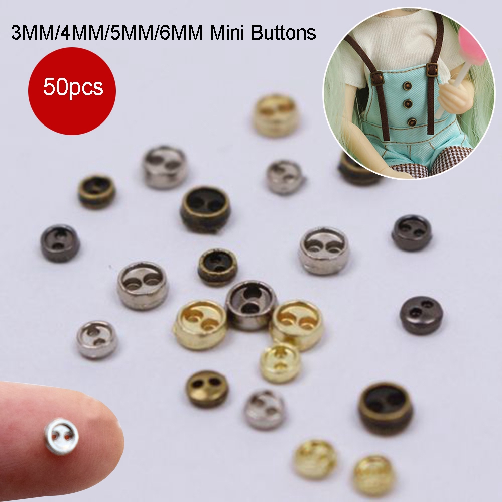 50 Nút kim loại 3/4/5/6mm trang trí quần áo búp bê
