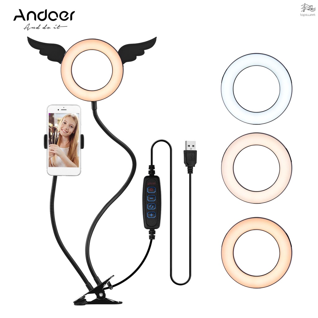 Vòng Đèn LED Andoer 5-inch 3800K-6800K 3 Màu Có Thể Điều Chỉnh Độ Sáng Kèm Giá Đỡ Điện Thoại | BigBuy360 - bigbuy360.vn