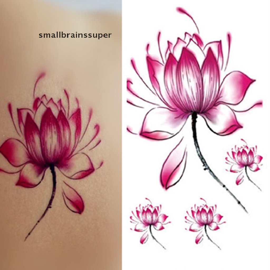 Smallbrainssuper Waterproof Lotus Flower Tattoo Stickers Floral Pattern Temporary Body Art Tattoo SBS