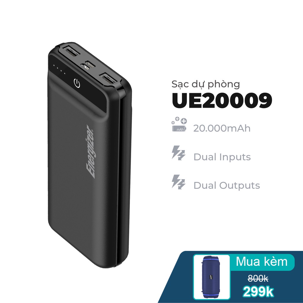 Sạc dự phòng Energizer UE20009 - Dung lượng lớn 20.000mAh - tích hợp 2 cổng output