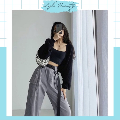 Set 2 món áo croptop - áo khoác ngoài cực phong cách