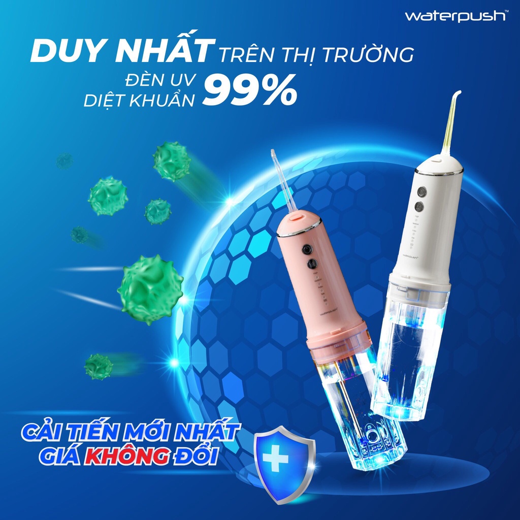Combo Máy tăm nước Du Lịch WaterPush 1904 màu Trắng + Kem đánh răng Phoca chính hãng Thái Lan