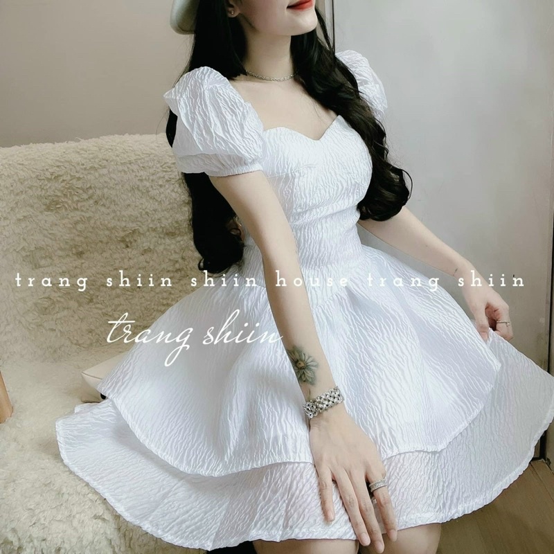 Đầm gấp tầng tay phồng cao cấp