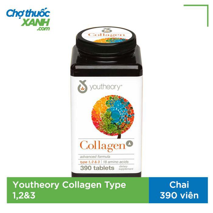 Youtheory Collagen Skin, Hair & Nail Formula Type 1,2,3 đẹp da chống lão hóa, Chai 390 viên