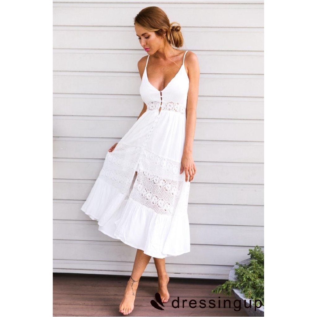 Đầm hai dây phối ren kiểu cổ điển quyến rũ cho nữ