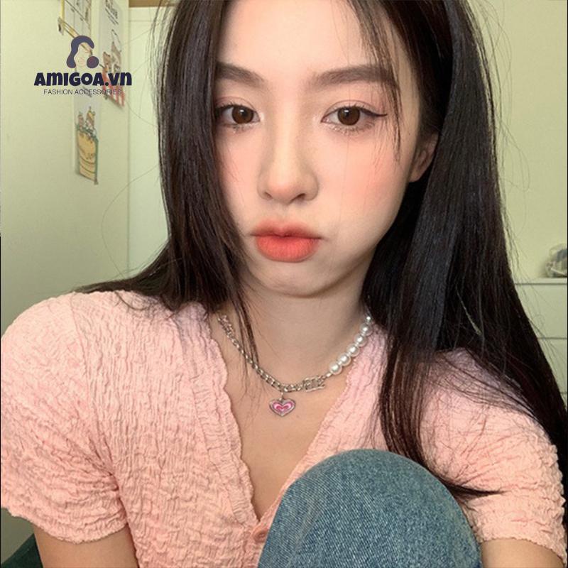 ✨✨Vòng Tay/Vòng Cổ Đính Hạt Ngọc Trai Trái Tim Màu Hồng Phong Cách Hàn Quốc Cổ Điển Thời Trang Cho Nữ