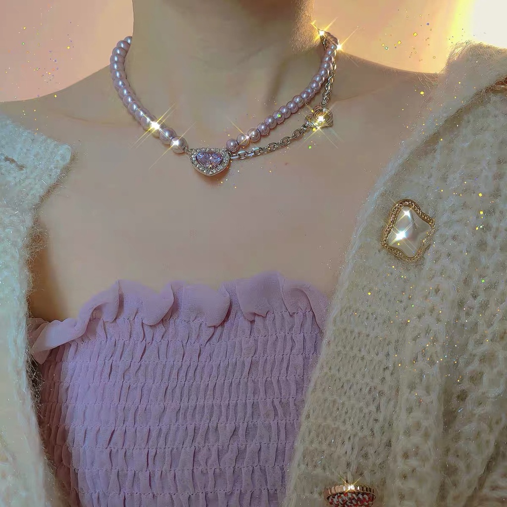 [Đẹp Xuất Sắc] Choker Vòng Cổ Mặt Trái Tim Đính Đá Màu Tím Cao Cấp Cực Sang Chảnh Mainia Shop