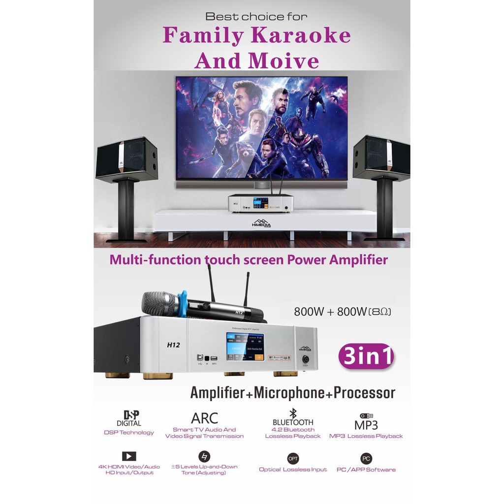 AMPLY KARAOKE XEM PHIM HIMEDIA H12 CAO CẤP (BLUETOOTH 4.2)