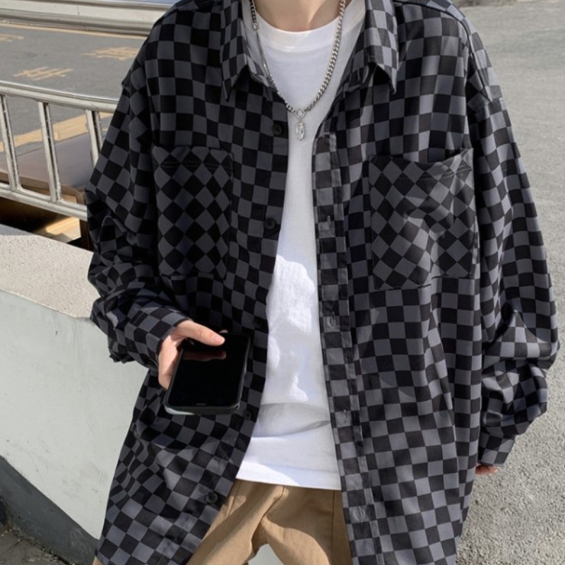 Áo Sơ Mi Tay Dài Họa Tiết Kẻ Sọc Ca Rô Đen Xám Thời Trang Dễ Phối Đồ Cho Nam Size M-3XL