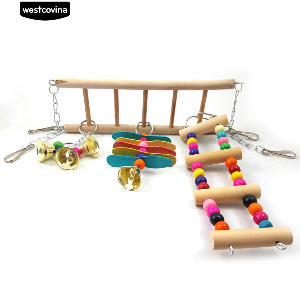 Thang đồ chơi bằng gỗ nhiều màu sắc cho chim vẹt