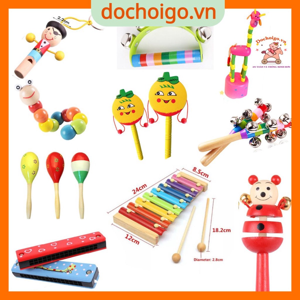 Đồ Chơi Xúc Sắc, Chuông, Lục Lạc, Trống, Còi, Đàn, Sâu Cho Bé Montessori, Nhạc Cụ Âm Nhạc dochoigo.vn