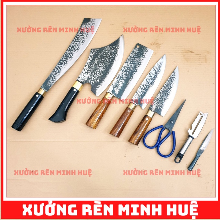 Bộ 5 dao làm bếp thép Nhíp xe CAO CẤP HÀNG RÈN CAO CẤP