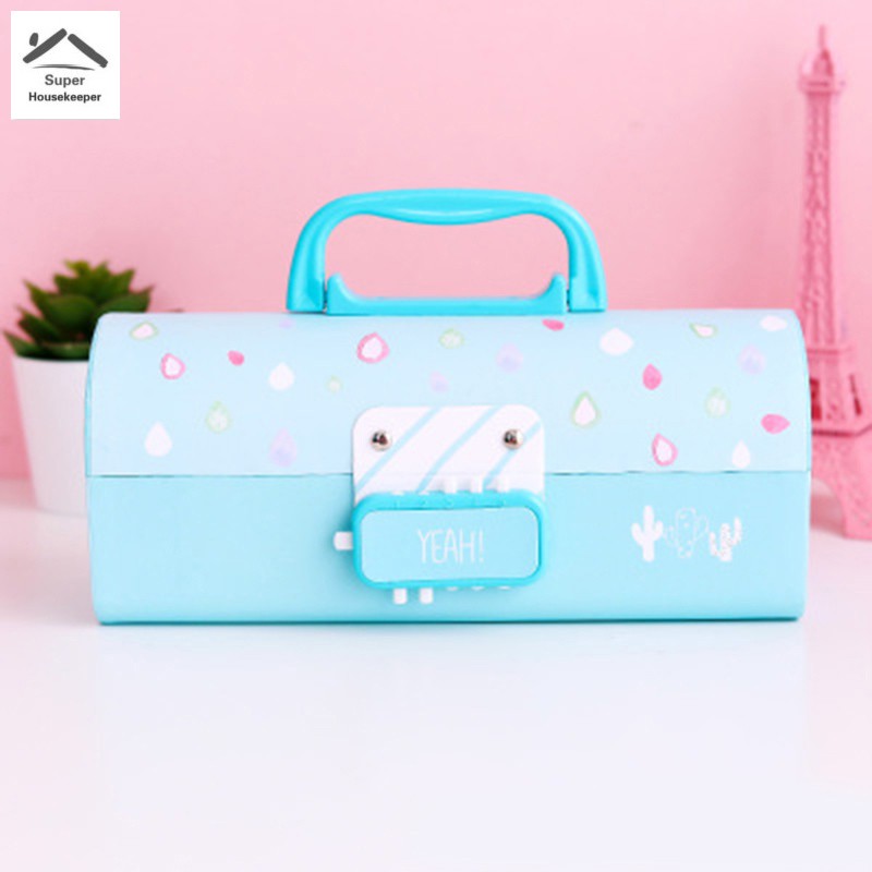 Hộp Bút 3 Ngăn Đa Năng Có Khóa Mật Khẩu Tiện Dụng