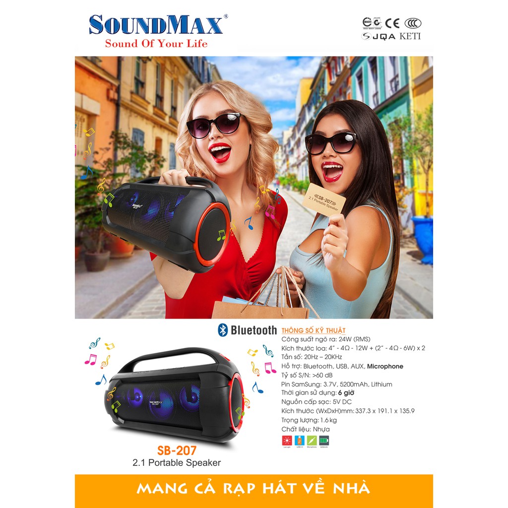 Loa Bluetooth SoundMax SB-207 (Hàng Chính Hãng)