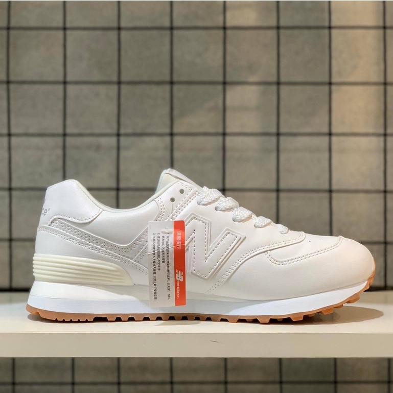 Giày Sneaker Nữ NB 574 Trắng Đế Nâu Da Trơn