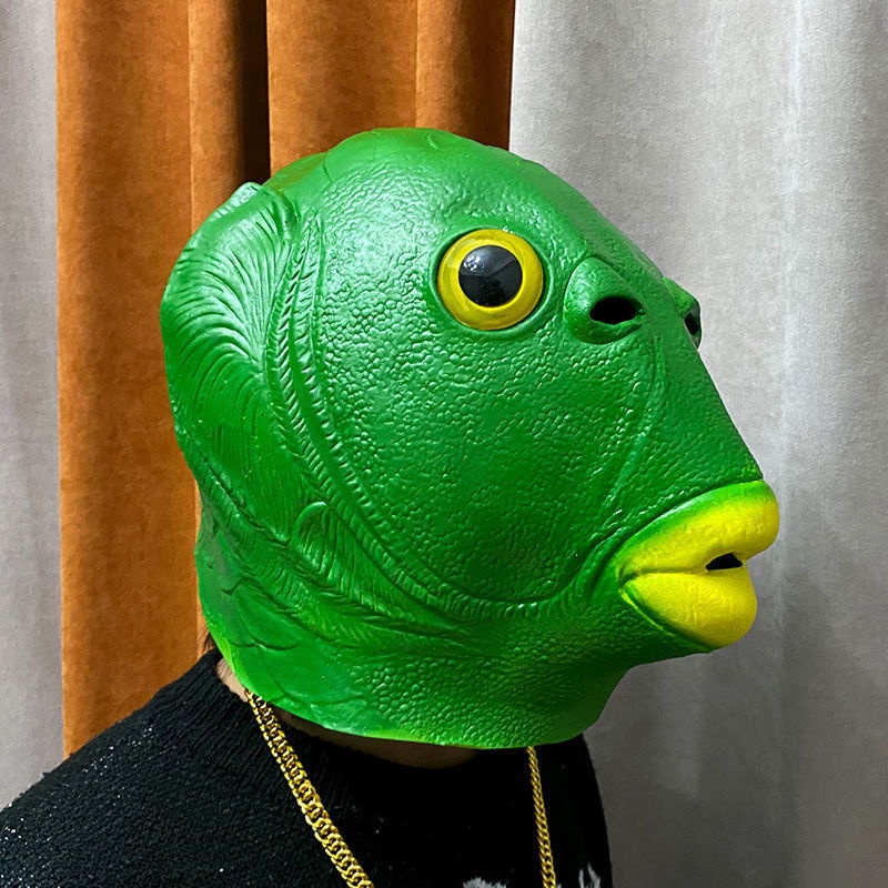 Mặt nạ hóa trang hình đầu cá xanh lá bằng silicon có mùi dầu dừa không hôi size người lớn(sẵn hàng)