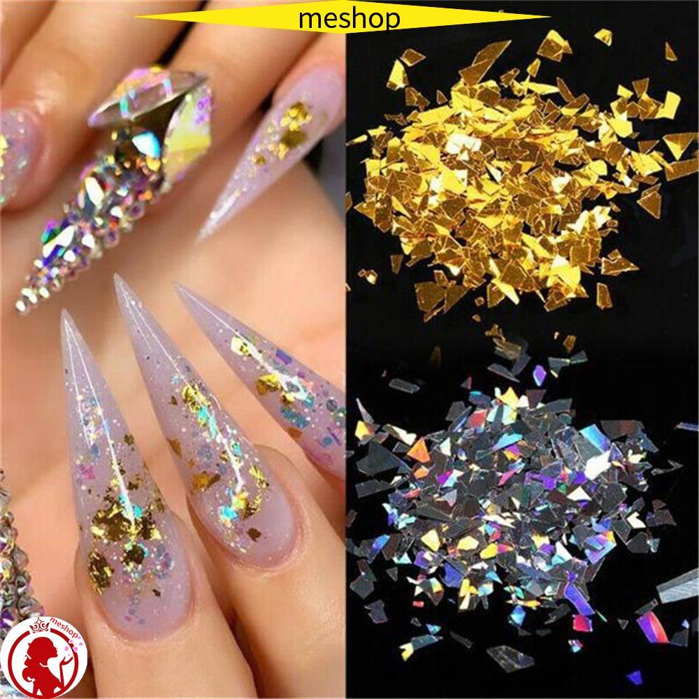 ❦ME❦ 1 Túi Nail Art Gold Silver Flakes Holographics Không thường xuyên Nail Sequins Thiết kế trang trí Sticker Túi Symphony Với Sequins
