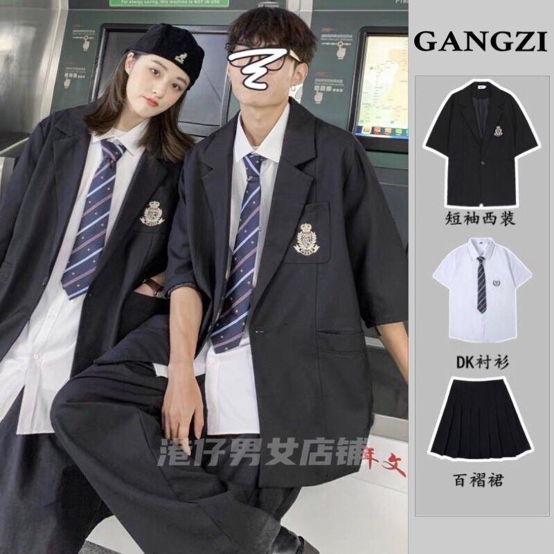 Quần áo mùa hè mới của nữ sinh, đồng phục jk trẻ em, váy ngắn màu đỏ lưới, bộ đồ hai mảnh, xếp ly lớn kiểu đại họcUV57