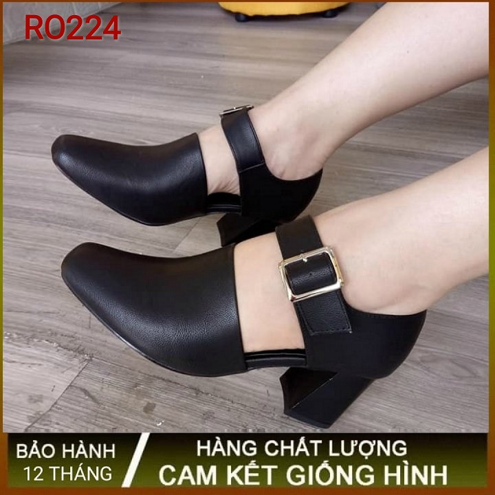 Giày sandal nữ cao gót 5p hàng hiệu rosata hai màu đen nâu ro224