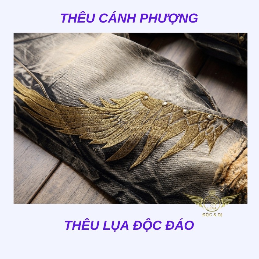 Quần jean nam ống suông đẹp độc lạ LEVAMEN chất liệu cotton không co giãn dáng thường thêu phượng  QJ050 | BigBuy360 - bigbuy360.vn