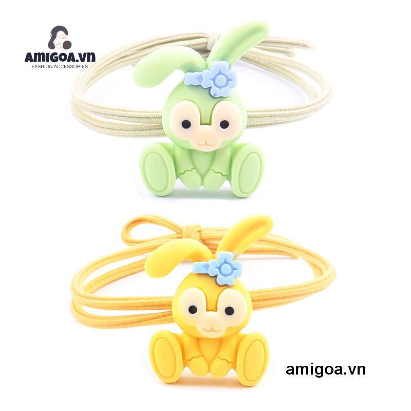 Dây Cột Tóc Bằng Da Và Acrylic Họa Tiết Thỏ Hoạt Hình Đơn Giản Đáng Yêu
