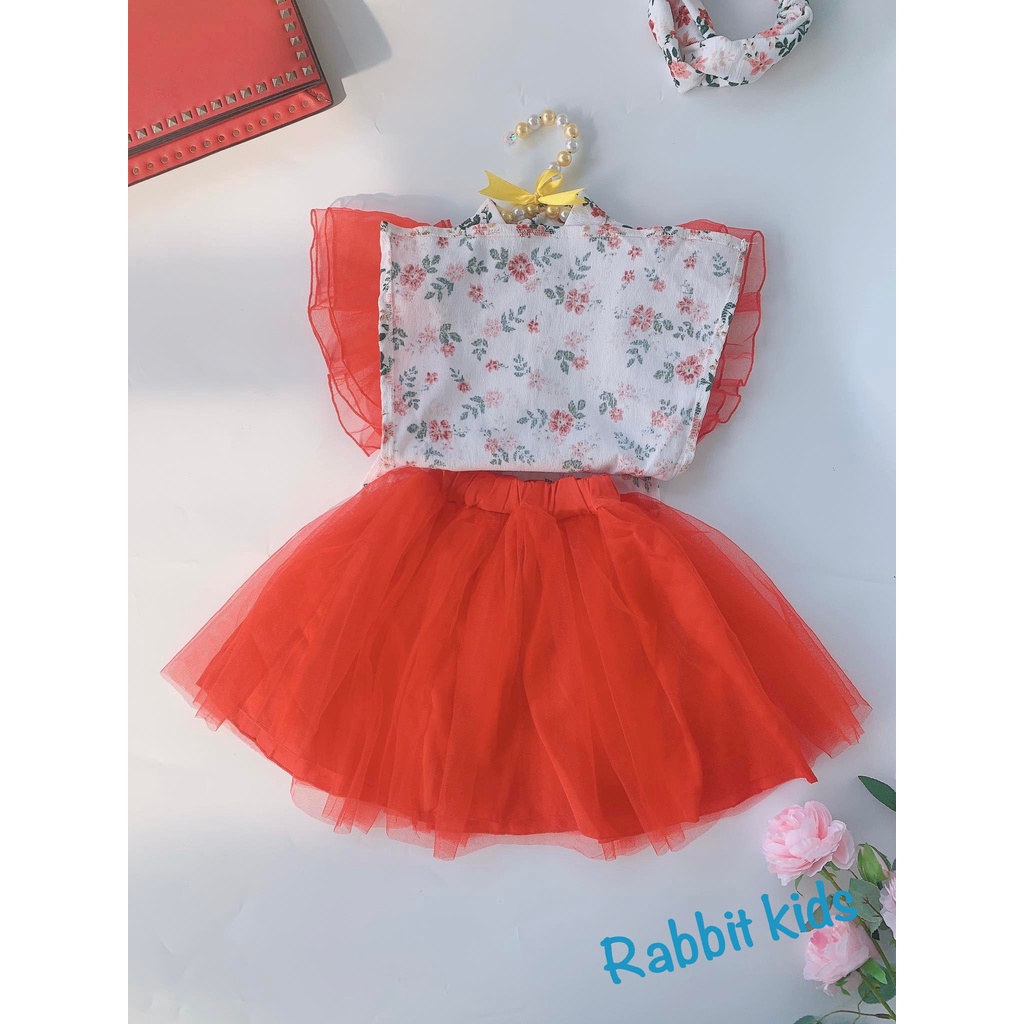 Áo Dài Cách Tân Thiết Kế Cao Cấp Cho Bé Gái FREESHIPTẶNG TURBAN-Rabbit Kids-Đầm Tết Trẻ Em Hoạ Tiết Hoa Lá Chân Váy Đỏ