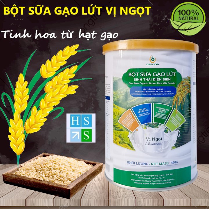 Hộp Bột sữa gạo lứt sinh thái Điện Biên DBFood 100% tự nhiên (450g / Hộp , tùy chọn VỊ MẶN, VỊ NGỌT hoặc ĂN KIÊNG)