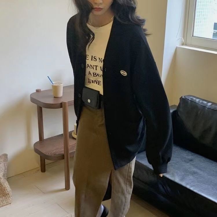 Unique1588 😍💘😻 Áo khoác cardigan dệt kim tay dài dáng rộng phong cách Hàn Quốc