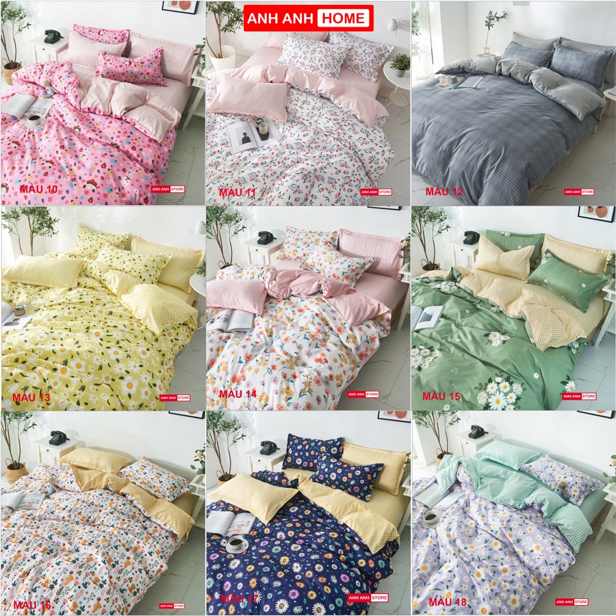 Bộ Vỏ Chăn Ga Gối Cotton Poly Hàn 4 món nhập khẩu, màu sắc tươi sáng, hoạ tiết sắc nét - ANHANHHOME