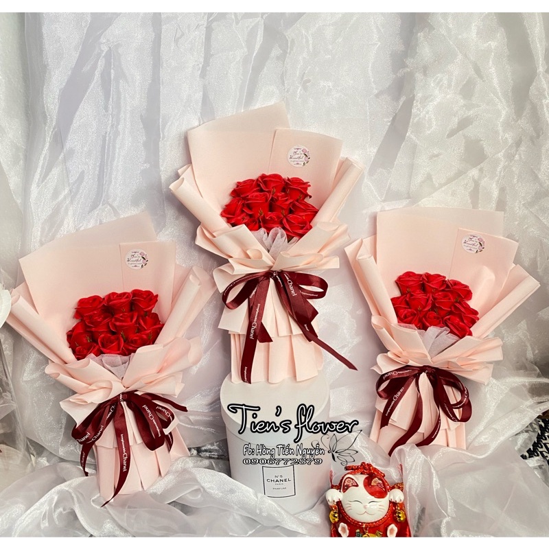 Combo bó hoa 10 bông kèm túi và thiệp