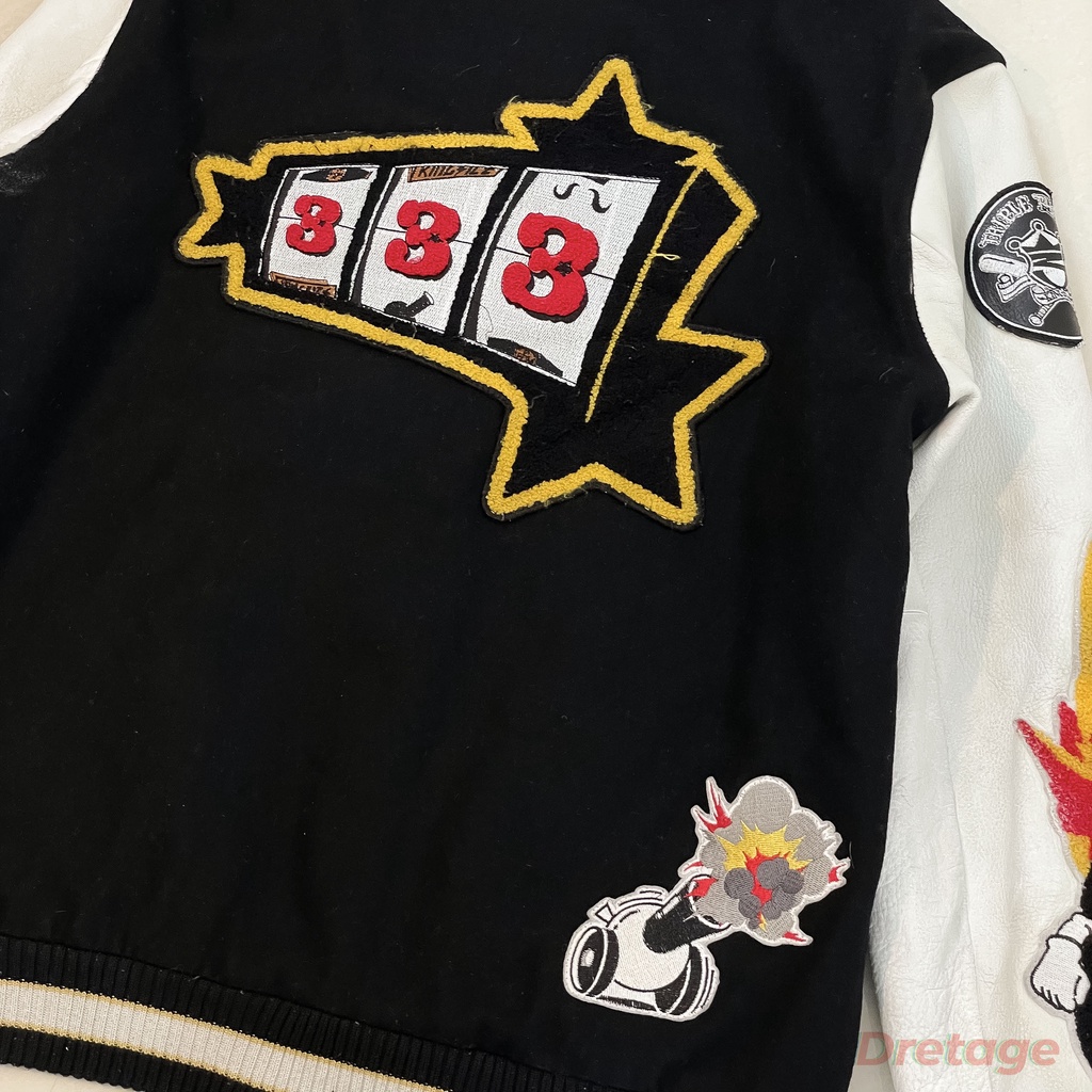 Áo Khoác Bóng Chày Varsity Phối Tay Da Thật Kingsize Vintage 90s