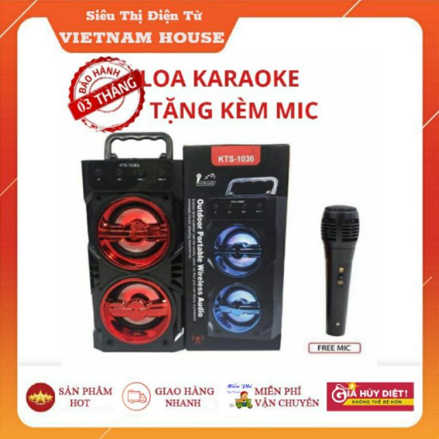 [HÀNG LOẠI 1]💥LOA KARAOKE BLUETOOTH KTS-1036 - TẶNG KÈM MICRO DÂY (CÓ ECHO).